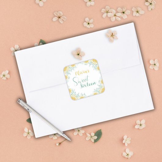 Moderne chique Boho bloemig zoet 16 verjaardagsfee Vierkante Sticker