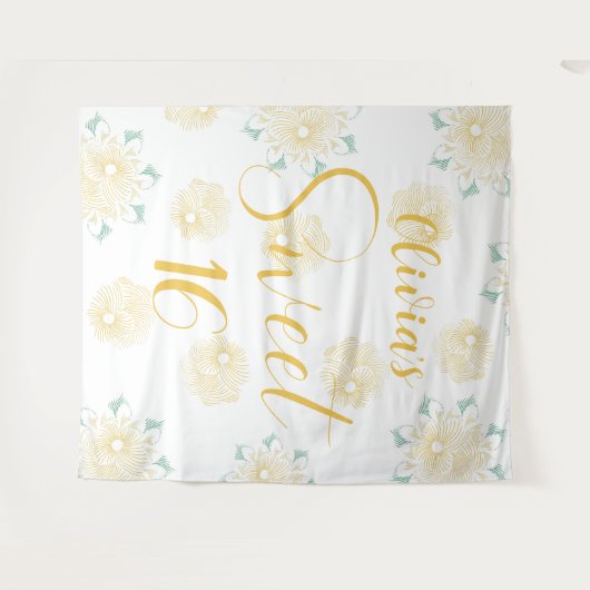 Moderne chique Boho bloemig zoet 16 verjaardagsfee Wandkleed (Voorkant (horizontaal))