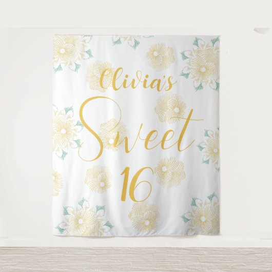 Moderne chique Boho bloemig zoet 16 verjaardagsfee Wandkleed (Voorkant)