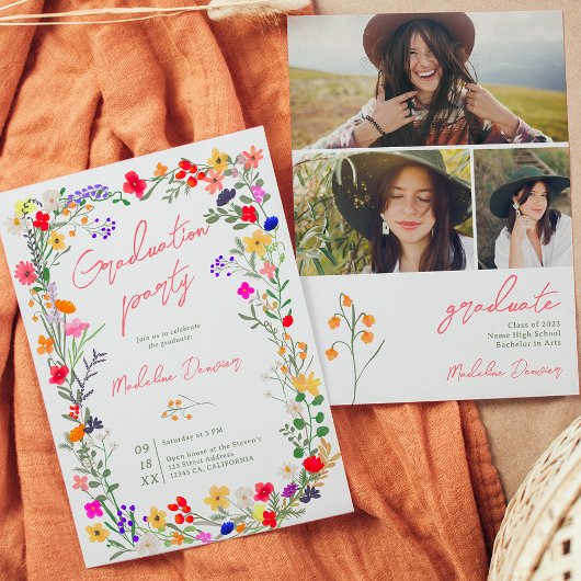 Moderne chique boho heldere wilde bloemen afstuder kaart