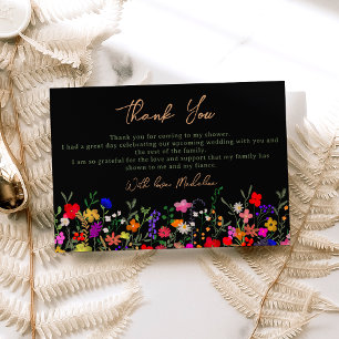 Moderne chique boho heldere wilde bloemen bruid bedankkaart