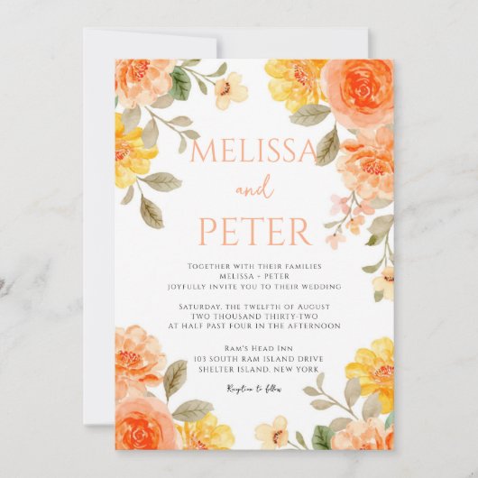 Moderne chique boho heldere wilde bloemen Bruiloft Kaart (Voorkant)