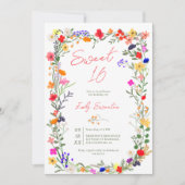 Moderne chique boho heldere wilde bloemen Sweet 16 Kaart (Voorkant)