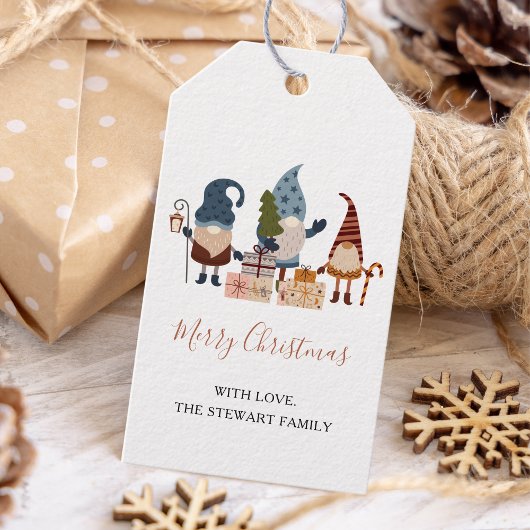 Moderne chique Boho Kerst Gnome Vakantie Cadeaulabel