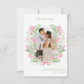 Moderne chique Boho roze bloemenbruiloft foto Bedankkaart (Voorkant)