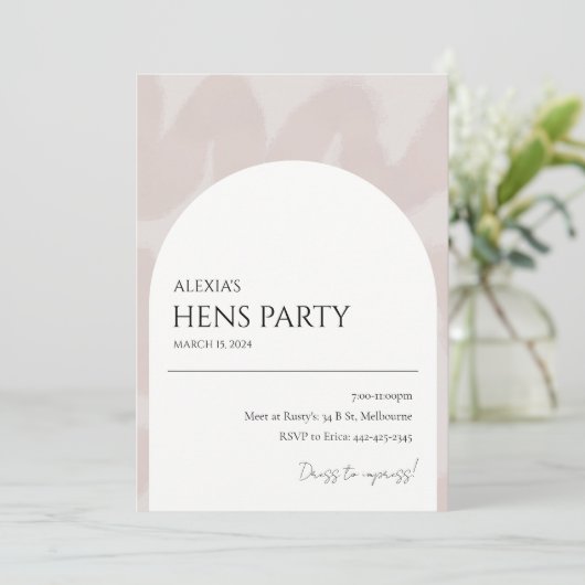 Moderne chique boog hennen partij uitnodiging (Staand voorkant)