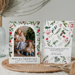Moderne chique botanische boog 1 foto Vrolijk kers Feestdagenkaart<br><div class="desc">Dit collectie is voorzien van waterverf rode bloemen,  bessen & wintergroen met een moderne en elegante typografie,  met een winterbotanische patroonrug.</div>
