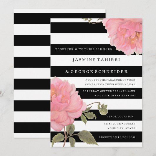 MODERNE chique brede strepen roze pioenenbloesem b Kaart (Voorkant / Achterkant)