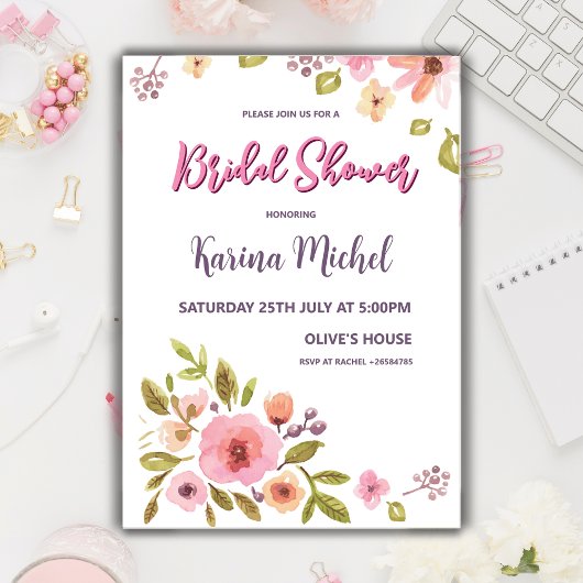 Moderne Chique Bruidsfeest Wildflower Kaart