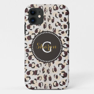 Moderne chique bruine cheetahprint patroon monogra iPhone 11 hoesje