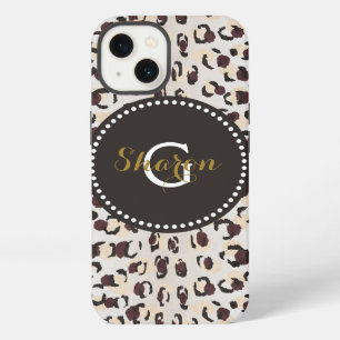 Moderne chique bruine cheetahprint patroon monogra iPhone 13 hoesje