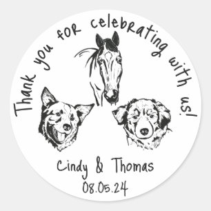 Moderne Chique Custom Grappig Pet Bruiloft Favor Ronde Sticker