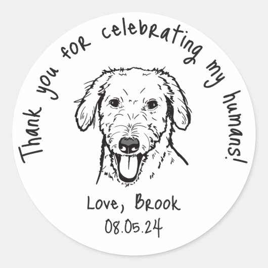 Moderne Chique Custom Grappig Pet Bruiloft Favor Ronde Sticker (Voorkant)