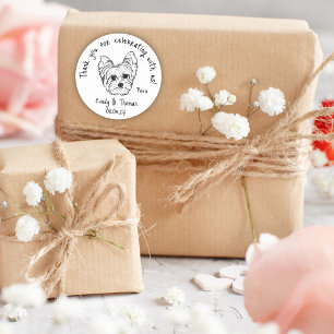 Moderne Chique Custom Grappige Yorkie Hond Bruilof Ronde Sticker