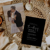 Moderne Chique Donker Zwart Foto Terug Bruiloft Kaart