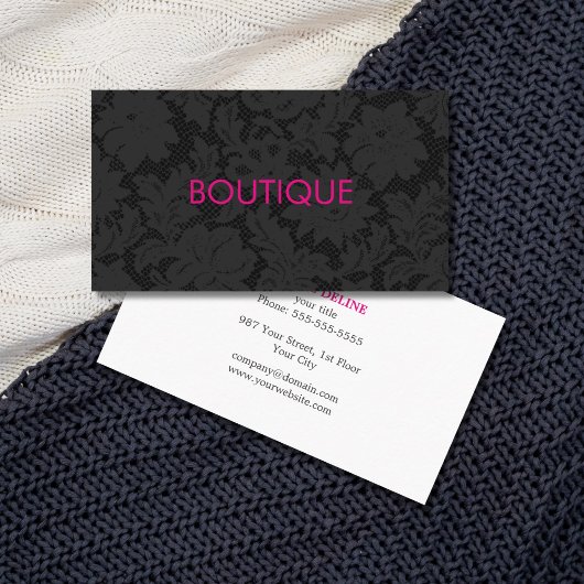Moderne chique donkergrijze kanten patroon Boutiqu Visitekaartje