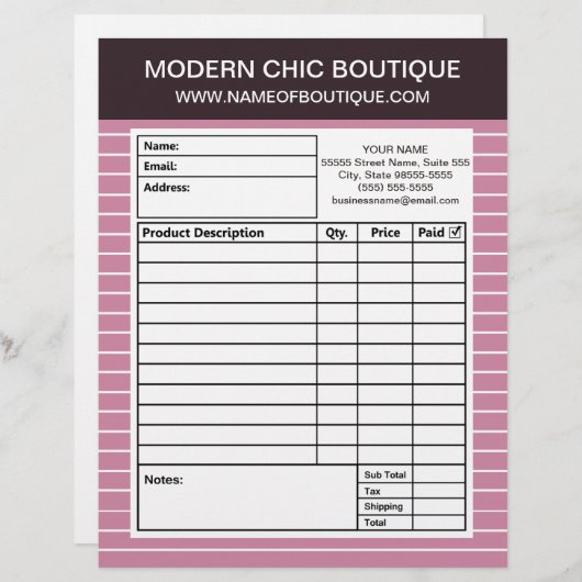 Moderne chique dunne roze strepen boetiek bestelfo custom briefhoofd (Voorkant / Achterkant)