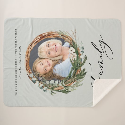 Moderne chique elegante bladkrans foto familie sherpa deken (Voorkant (horizontaal))