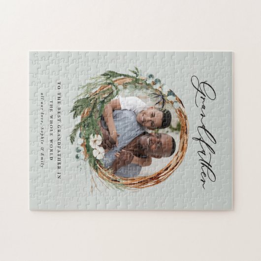 Moderne chique elegante bladkrans foto grootvader legpuzzel (Horizontaal)