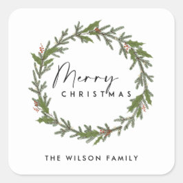MODERNE CHIQUE ELEGANTE HOLLY BERRY KRANS KERSTMIS VIERKANTE STICKER