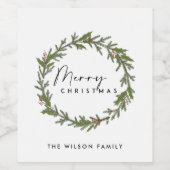 MODERNE CHIQUE ELEGANTE HOLLY BERRY KRANS KERSTMIS WIJN ETIKET (Enkel label)