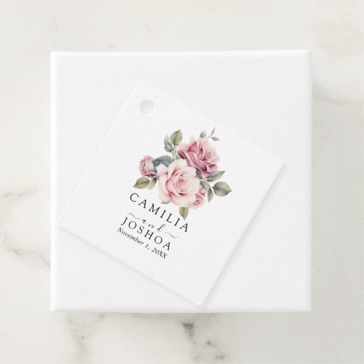 Moderne chique elegante romantische roze roos brui bedankjes labels (In situ)