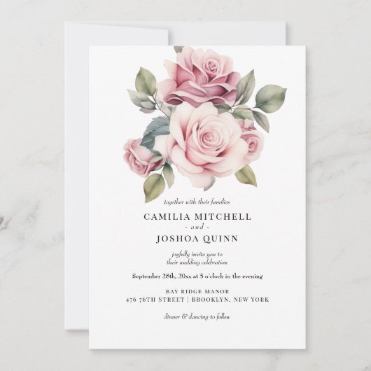 Moderne chique elegante romantische roze roos brui kaart (Voorkant)