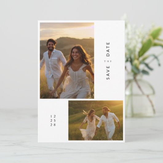 Moderne chique elegante save the date fotokaart kaart (Staand voorkant)