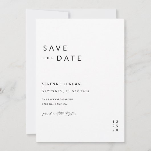 Moderne chique elegante save the date fotokaart kaart (Achterkant)