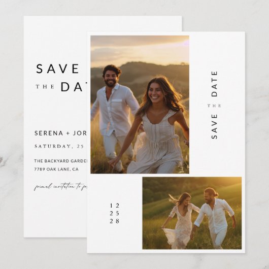 Moderne chique elegante save the date fotokaart kaart (Voorkant / Achterkant)