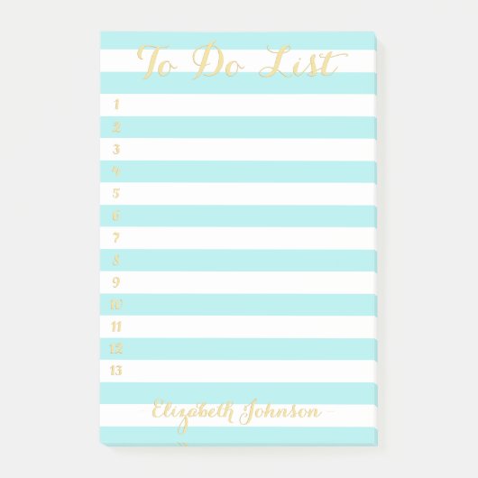 Moderne chique elegante trendy aqua gestreept om t post-it® notes (Voorkant)
