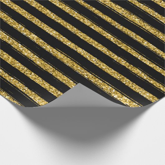 Moderne chique elegante zwart en gouden wikkelpap cadeaupapier (Hoek)