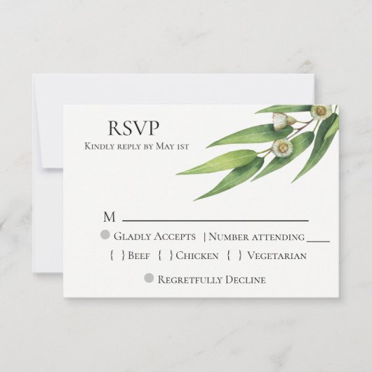 Moderne Chique Eucalyptus bruiloft RSVP (Voorkant)