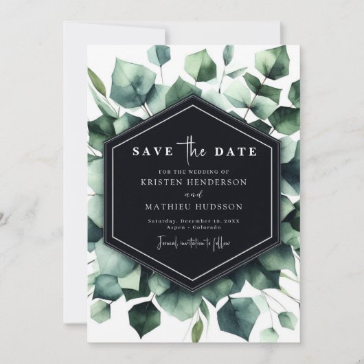 Moderne chique eucalyptus digitale bruiloft save the date (Voorkant)