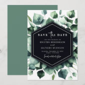 Moderne chique eucalyptus digitale bruiloft save the date (Voorkant / Achterkant)