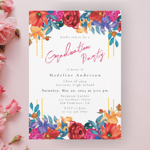 Moderne chique Fiesta Floral Graduation Party Kaart