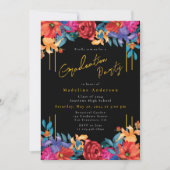Moderne chique Fiesta Floral Graduation Party Zwar Kaart (Voorkant)