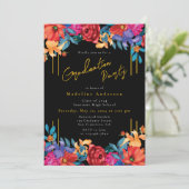 Moderne chique Fiesta Floral Graduation Party Zwar Kaart (Staand voorkant)