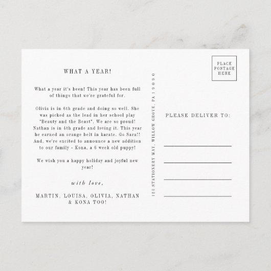 Moderne chique foto overlay familie nieuws kerst feestdagenkaart (Achterkant)