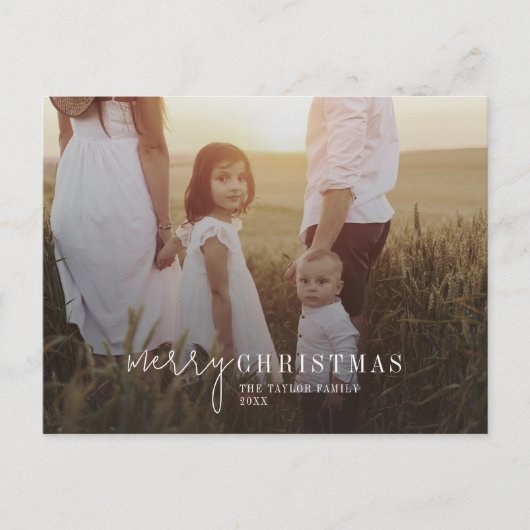 Moderne chique foto overlay familie nieuws kerst feestdagenkaart (Voorkant)