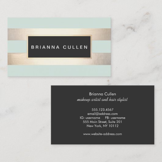 Moderne chique gestreepte FAUX Gouden folie en Tur Visitekaartje (Voorkant / Achterkant)