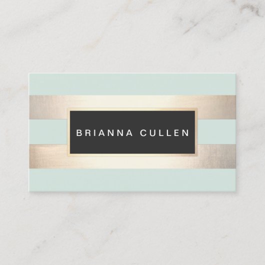 Moderne chique gestreepte FAUX Gouden folie en Tur Visitekaartje (Voorkant)