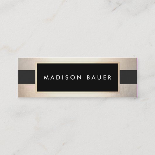 Moderne chique gestreepte zwart en FAUX gouden fol Mini Visitekaartje (Voorkant)