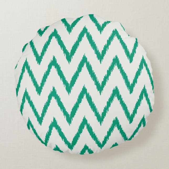Moderne chique gestructureerd groen ikat chevron p rond kussen (Achterkant)