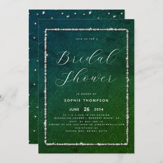 Moderne Chique Glitter Smaragd Bruiloft Feest Kaart (Voorkant / Achterkant)