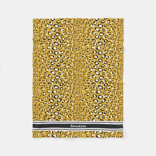 Moderne chique goud luipaardprint patroon monogram fleece deken (Voorkant)