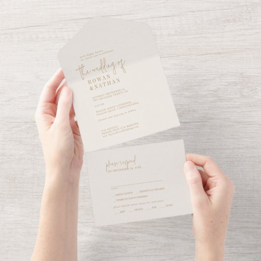 Moderne chique  gouden bruiloft all in one uitnodiging (Afscheurbaar)