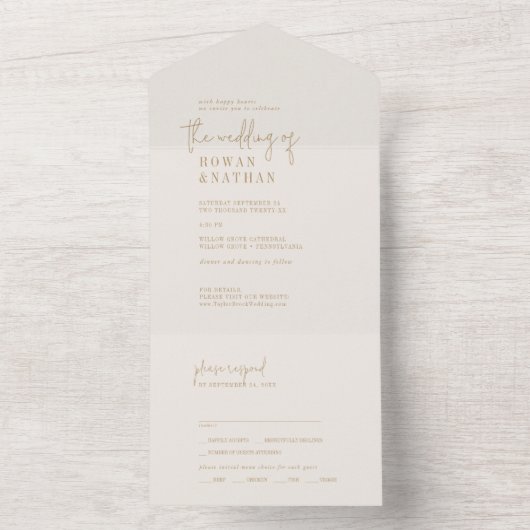 Moderne chique  gouden bruiloft all in one uitnodiging (Binnen)