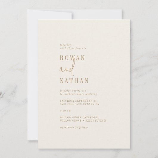 Moderne chique gouden Casual bruiloft Kaart (Voorkant)