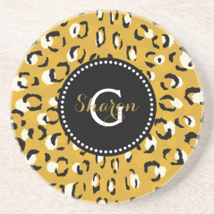 Moderne chique gouden cheeta print patroon monogra zandsteen onderzetter